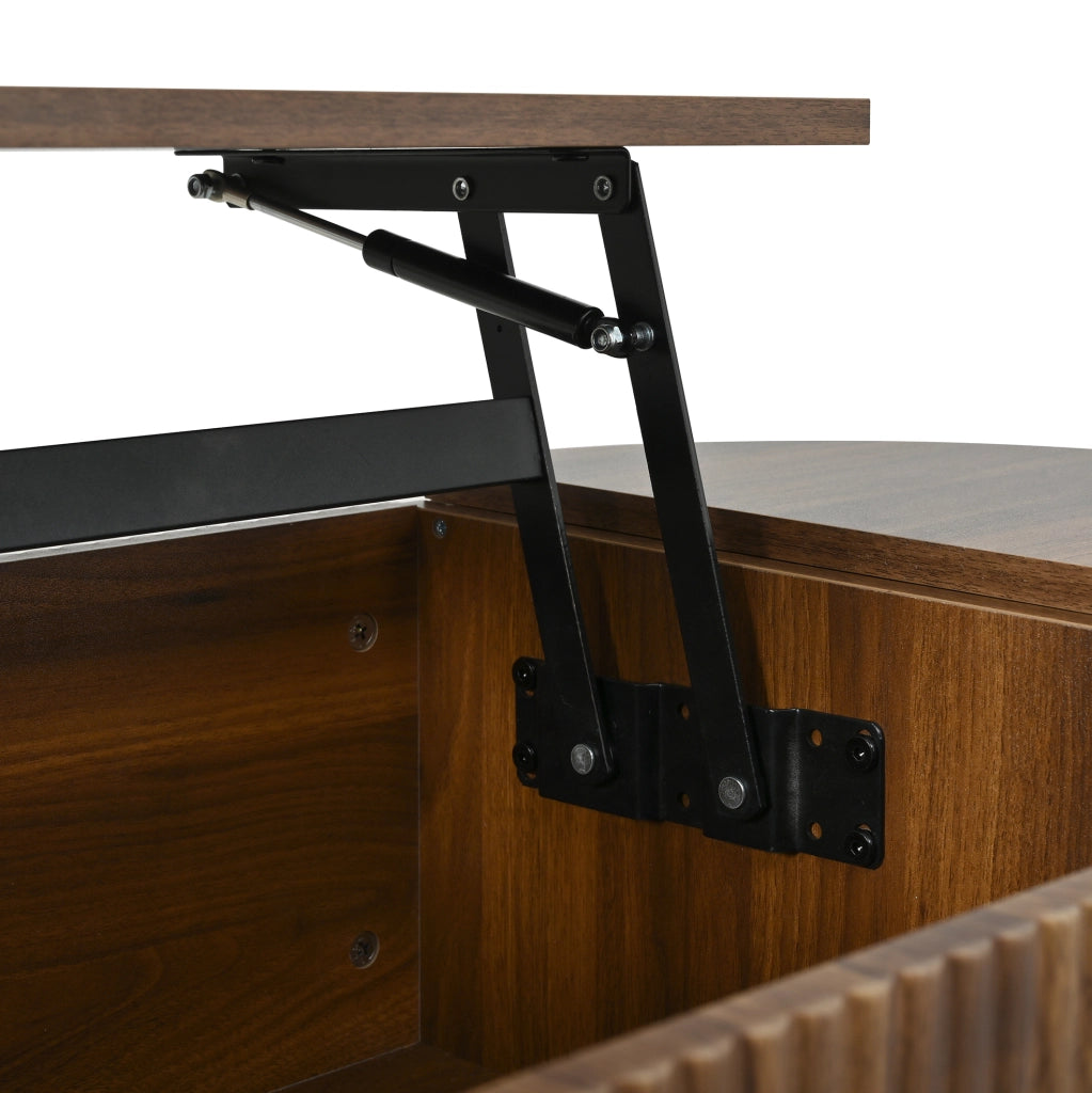 Tavolino da caffè rialzabile ovale con contenitore; stile vintage; noce