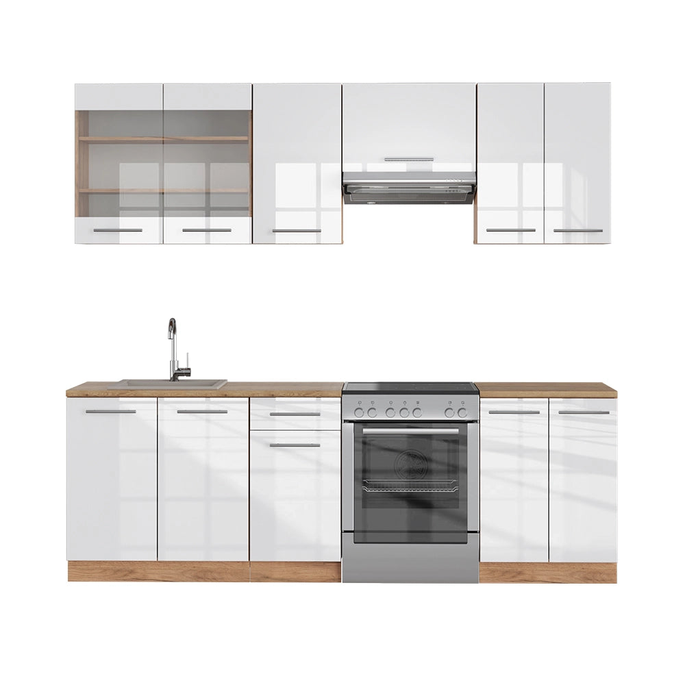 Cucina componibile Fame-Line Bianco lucido/Rovere dorato 240 cm, PL Rovere Vicco