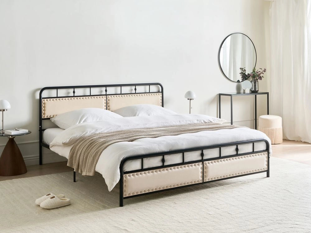 Letto in metallo nero con struttura a doghe rete 180 x 200 cm testiera moderna camera da letto