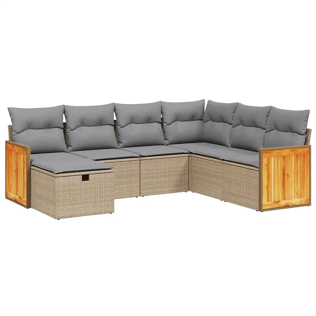 Set Divano da Giardino 7 pz con Cuscini Beige Misto Polyrattancod mxl 89772