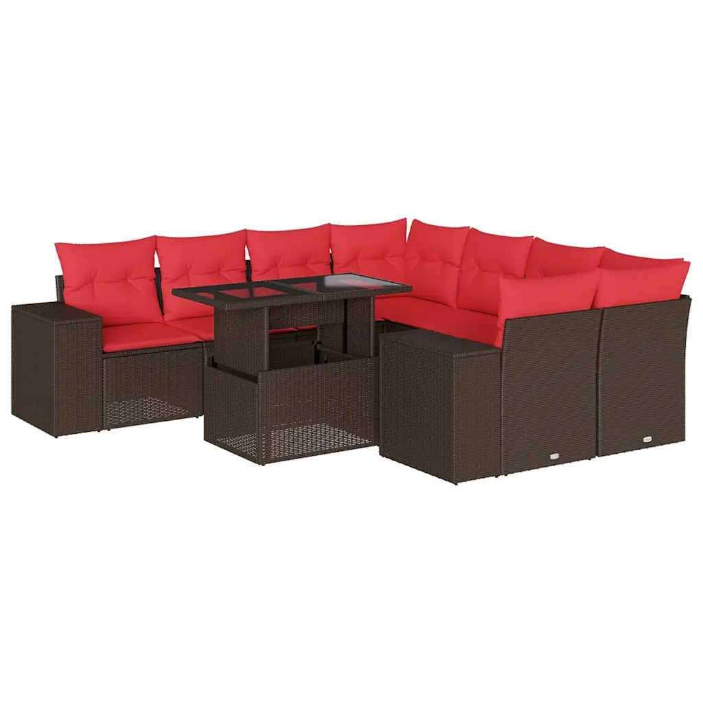 Set Divani da Giardino 9 pz con Cuscini Marrone in Polyrattan 3269064