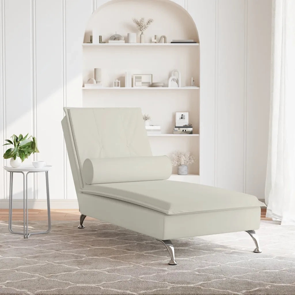 Chaise Longue Massaggi con Cuscino a Rullo Crema in Velluto CFW8197675