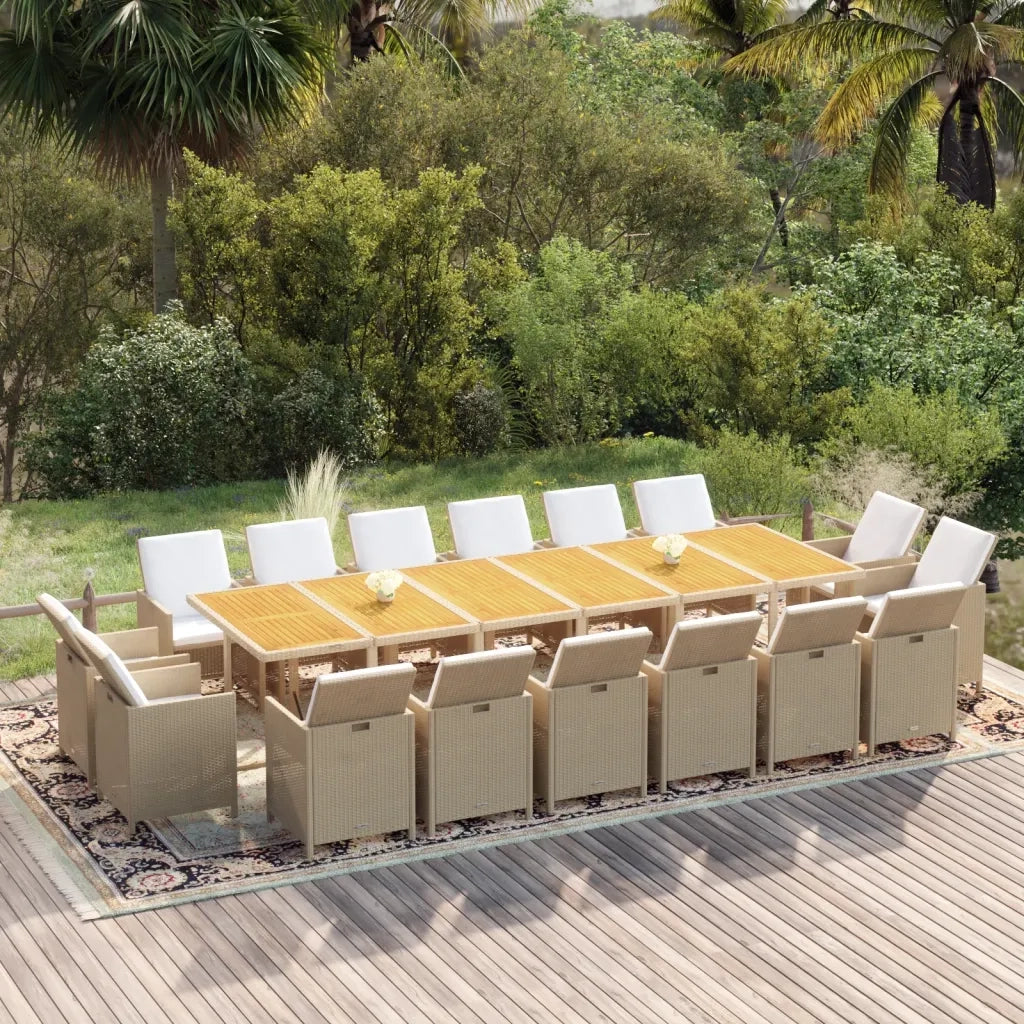 Set da Pranzo per Giardino 17pz con Cuscini in Polyrattan Beige cod mxl 36011