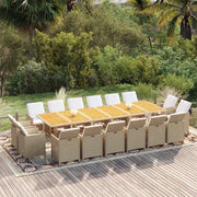 Set da Pranzo per Giardino 17pz con Cuscini in Polyrattan Beige cod mxl 36011