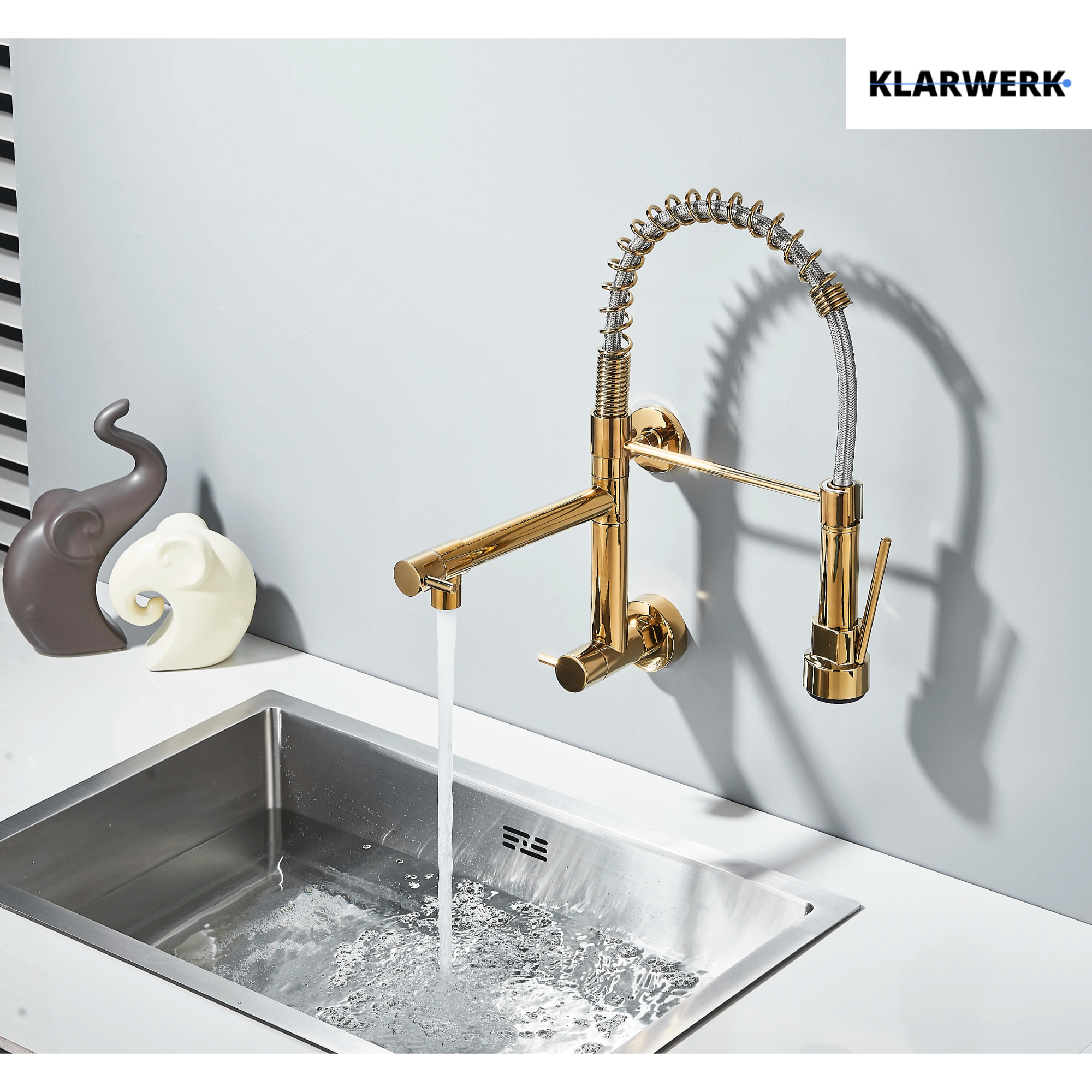 Björn |gastronomia rubinetto monoforo a parete per acqua fredda oro|da cucina professionale in acciaio inox a due getti|doppio per lavello ristorante