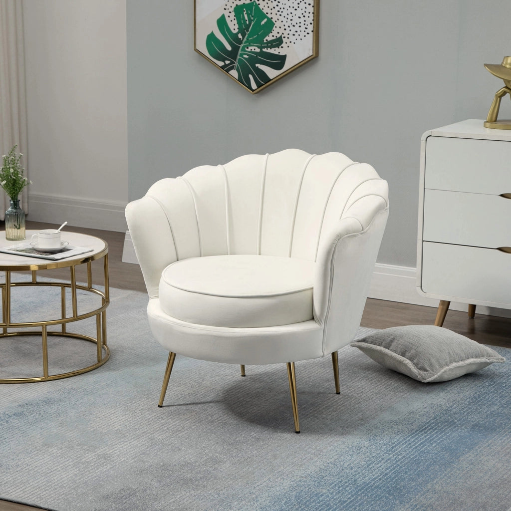EasyComfort Poltrona di Design Stile Vintage Imbottita in Velluto, 79x77x77cm, Crema