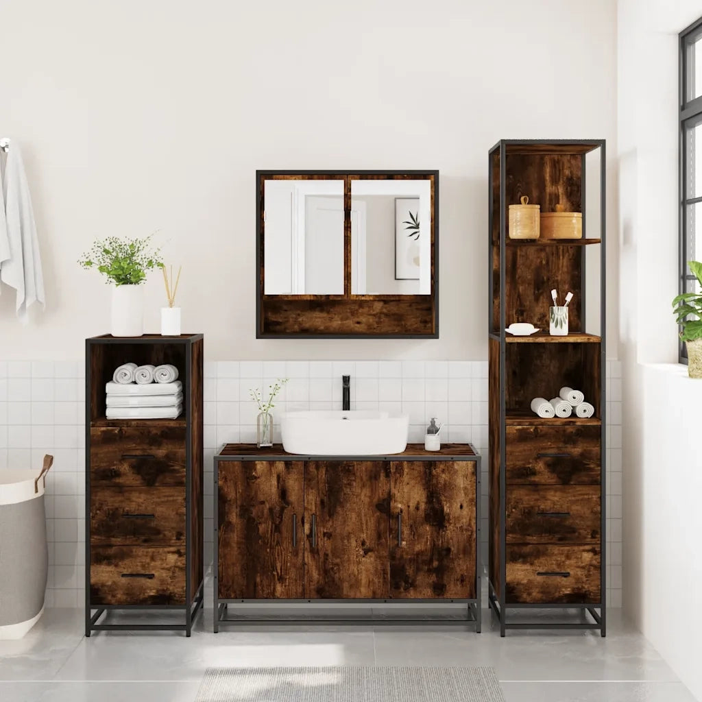 Set Mobili da Bagno 4 pz Rovere Fumo in Legno Multistrato 3301282