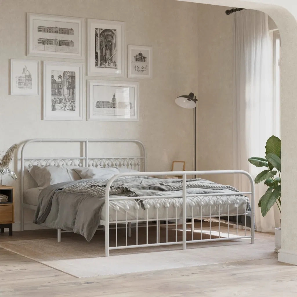 Giroletto con Testiera e Pediera Metallo Bianco 150x200 cm 376669