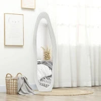 Specchio a Figura Intera con Cornice Ondulata in Velluto, Specchio da Terra e da Parete, 160x50 cm, Bianco