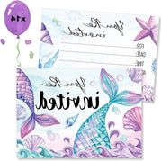 Set di Inviti Completo per Festa di Compleanno di Ragazza con Tema della Sirenetta - 12 Pezzi