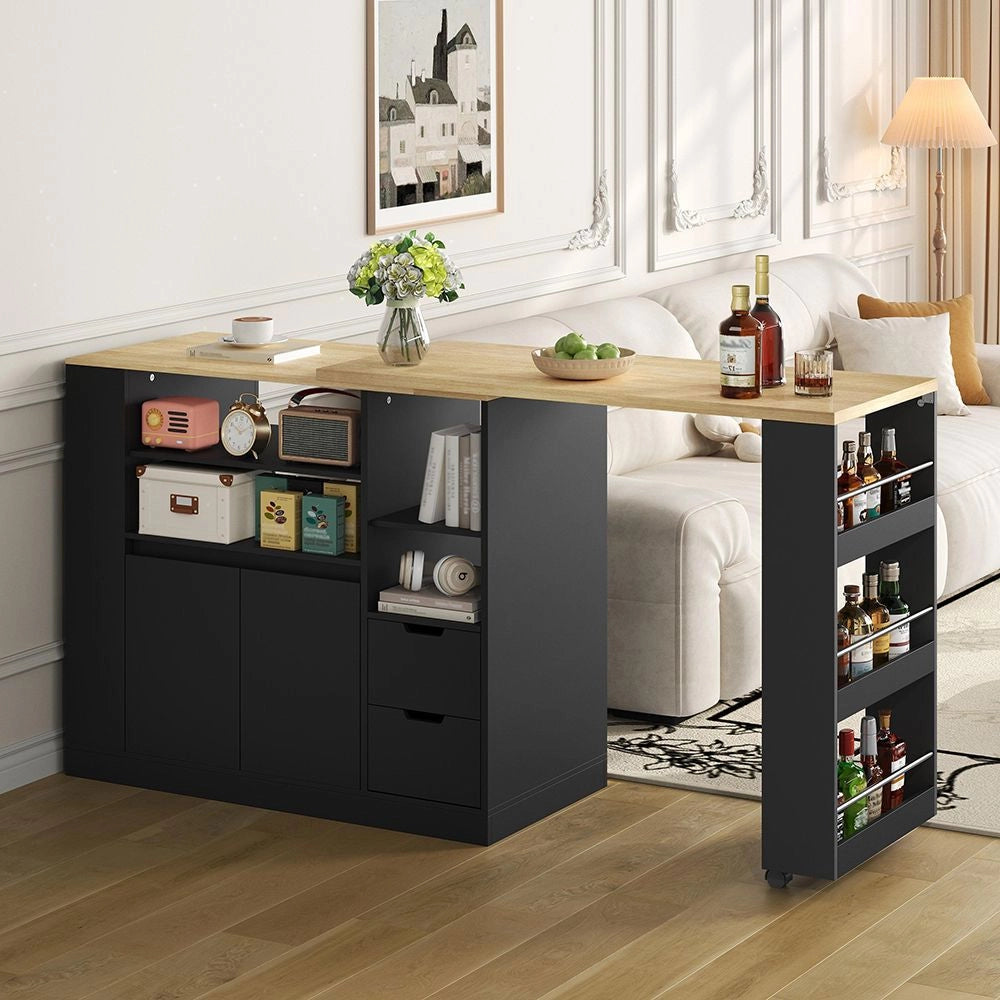 Isola cucina con piano scorrevole - Xylo - 115 cm - 3 lati ripiani, 2 cassetti, bar caff¨¨