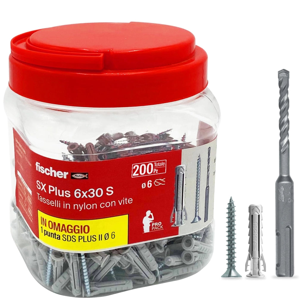 Tassello Nylon Sx 6S Plus Vite TSP Propack Fischer 6 mm 200 Pezzi