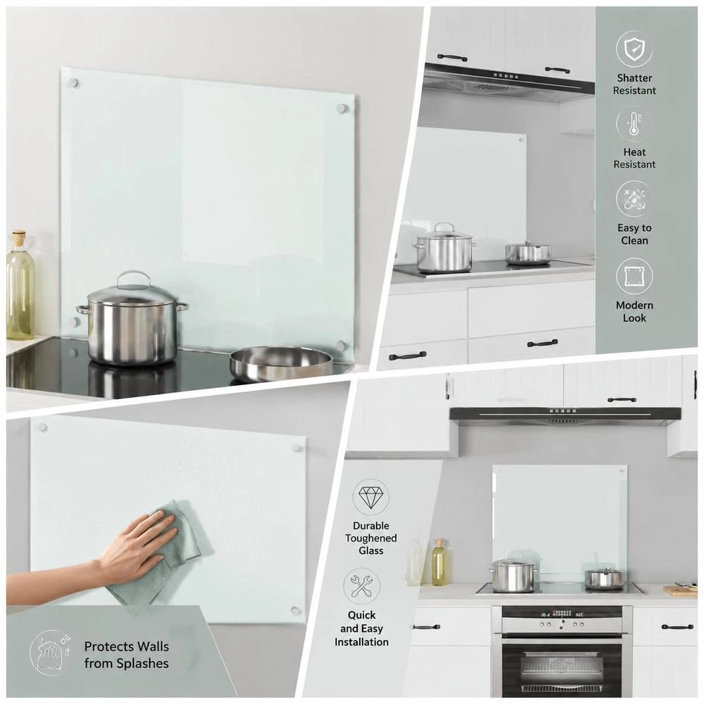 Kitchen Backsplash White 70x60 Cm Tempered Glass
