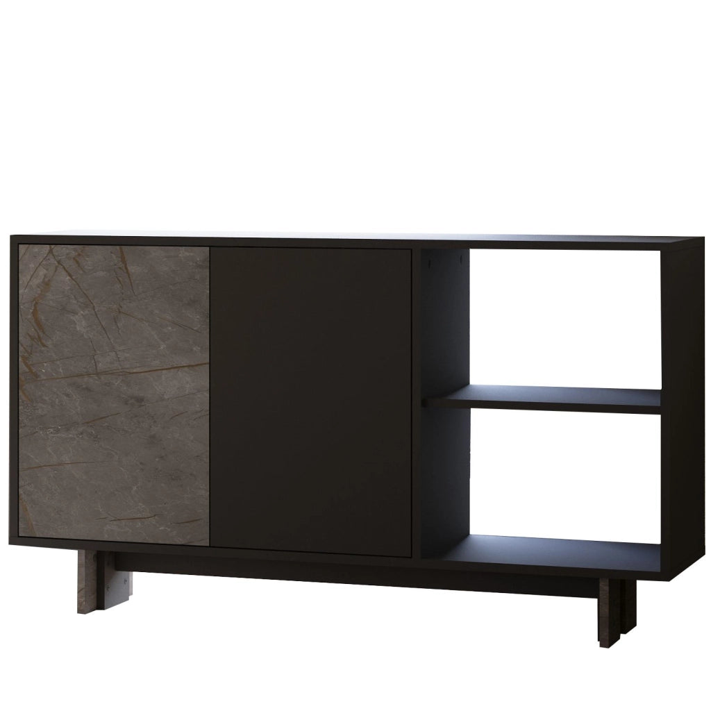 Credenza in legno "Ravello" - 140 x 35 x 80 cm - Grigio antracite marmorizzato