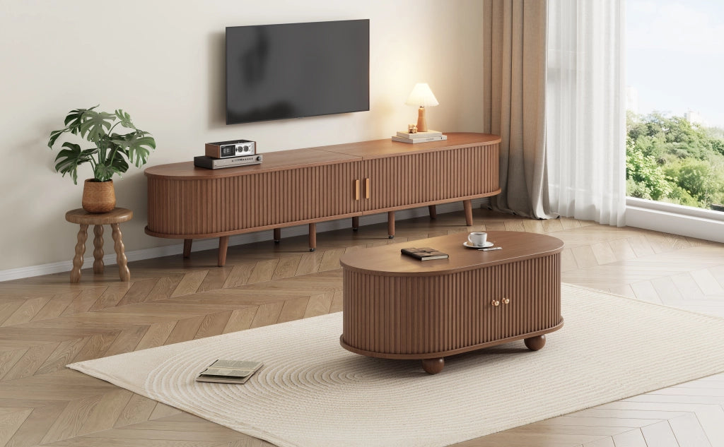 Set mobile tv e tavolino da salotto moderno color noce in MDF