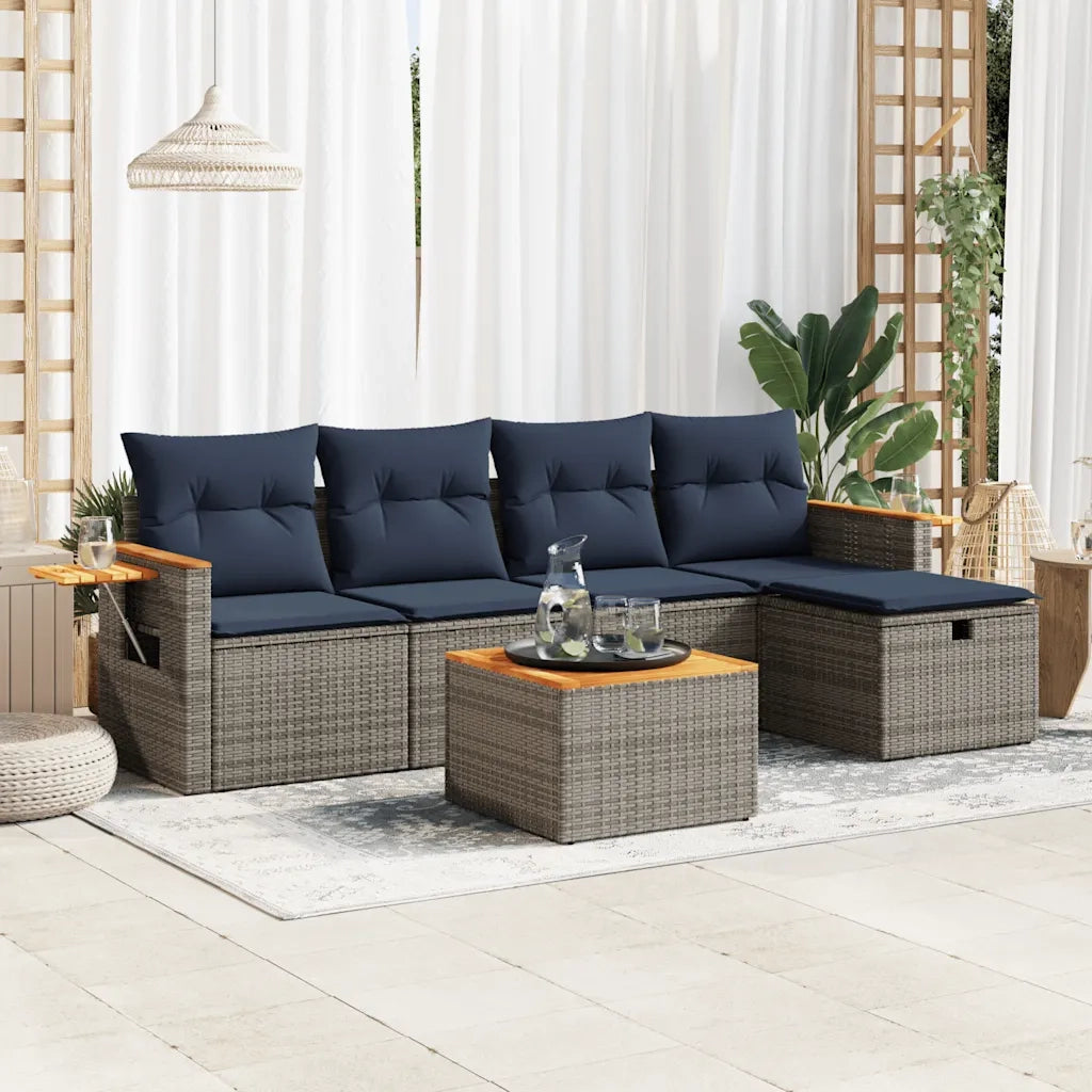 Set Divano da Giardino 6 pz con Cuscini Grigio in Polyrattan