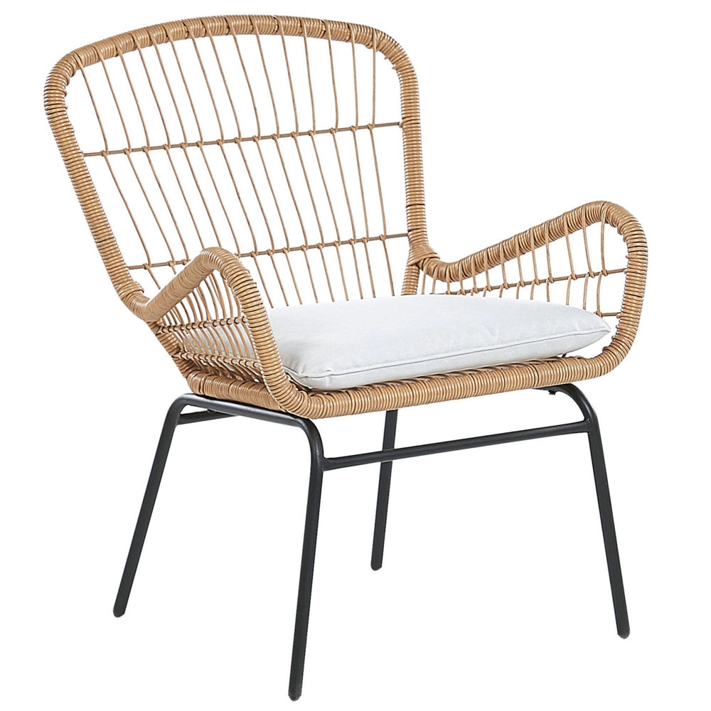 Set bistrot marrone finto rattan gambe in acciaio Nero 2 sedie con cuscini grigi piano tavolo in vetro moderno set da esterno a 2 posti