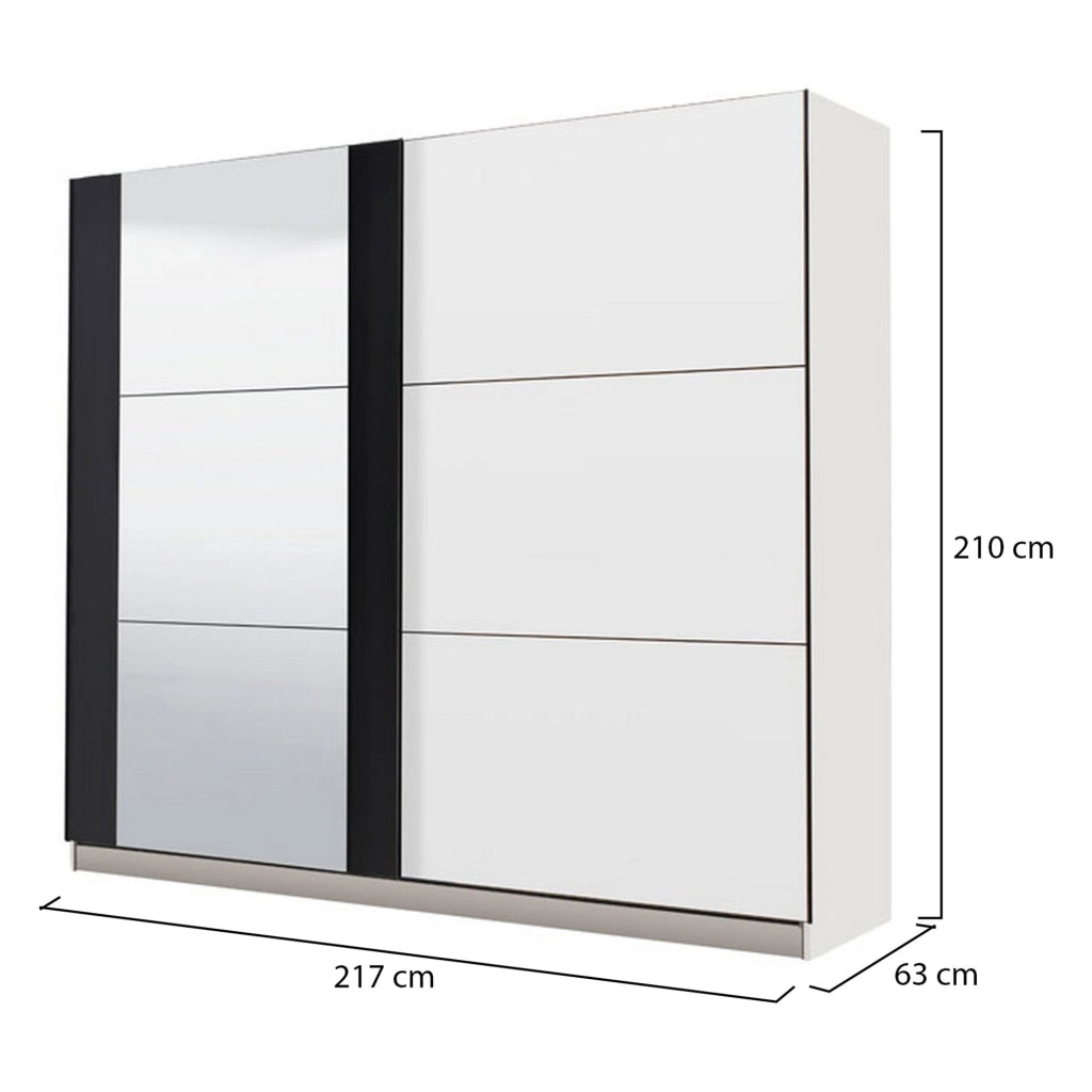 Armadio Camera da Letto Prela, Guardaroba Grande Appendiabiti, 217x210h cm Bianco