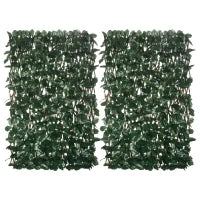 Siepe Artificiale a 2 Sezioni da 356 Foglie di Edera, in Poliestere e Rattan, 200x100 cm, Verde e Marrone