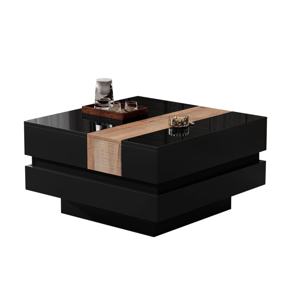 TAVOLINO DA CAFFÈ Quadrato 70x70x39 cm Nero in MDF con vano nascosto