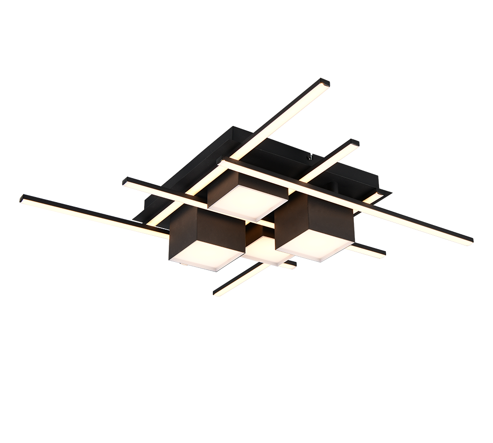 Plafoniera LED, metallo, nero, 70x70 cm, Roger