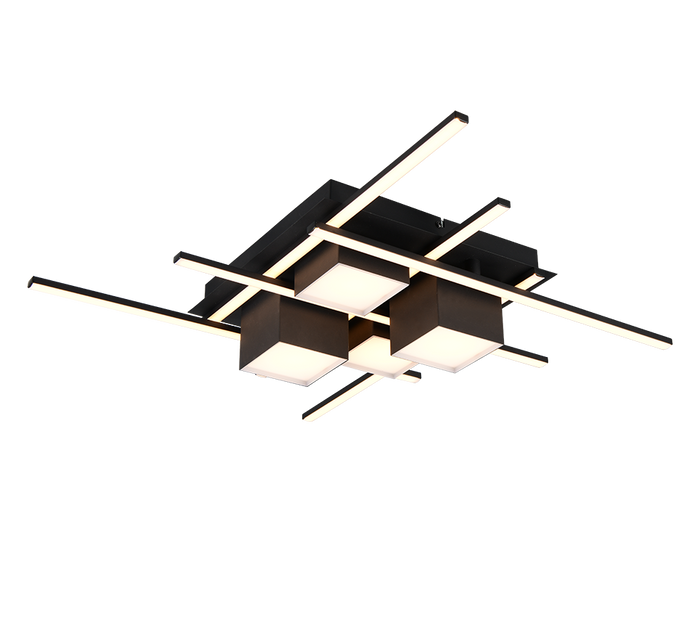 Plafoniera LED, metallo, nero, 70x70 cm, Roger