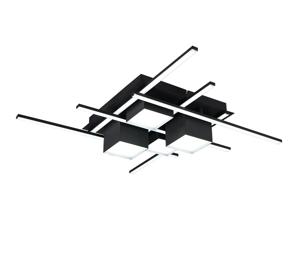 Plafoniera LED, metallo, nero, 70x70 cm, Roger