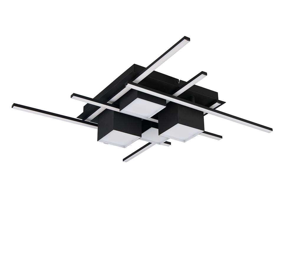 Plafoniera LED, metallo, nero, 70x70 cm, Roger