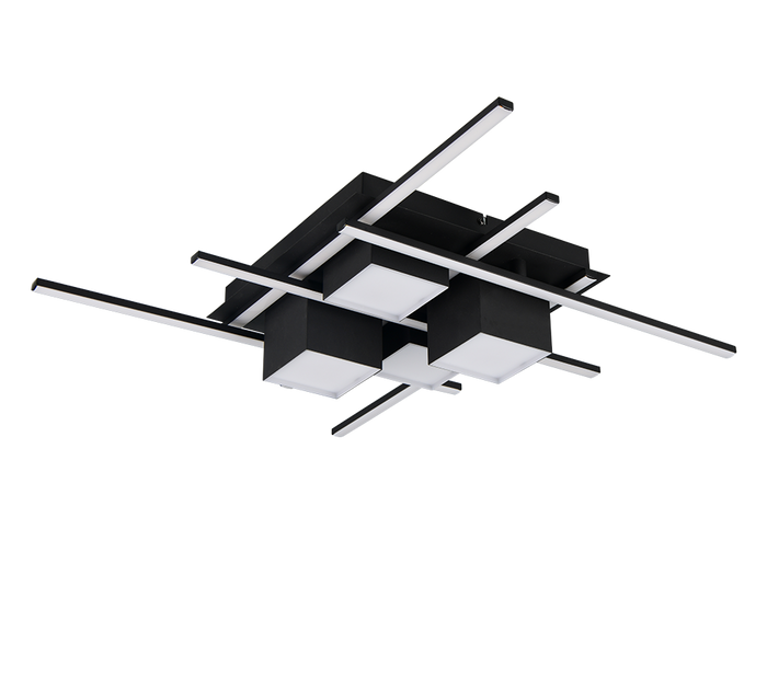 Plafoniera LED, metallo, nero, 70x70 cm, Roger