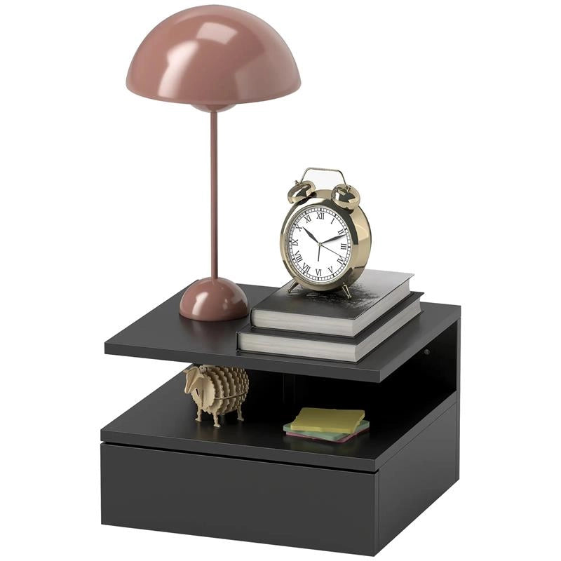 COMODINO SOSPESO PER CAMERA DA LETTO CON CASSETTO E MENSOLA IN LEGNO 35X32X22.5 CM NERO