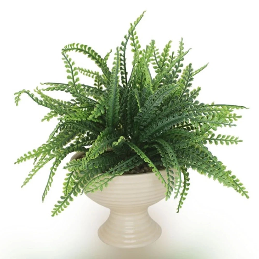 Trade Shop - Vaso Ceramica Bianco Con Pianta Artificiale Felce Di Boston 25cm Decorazione Casa 164407 -