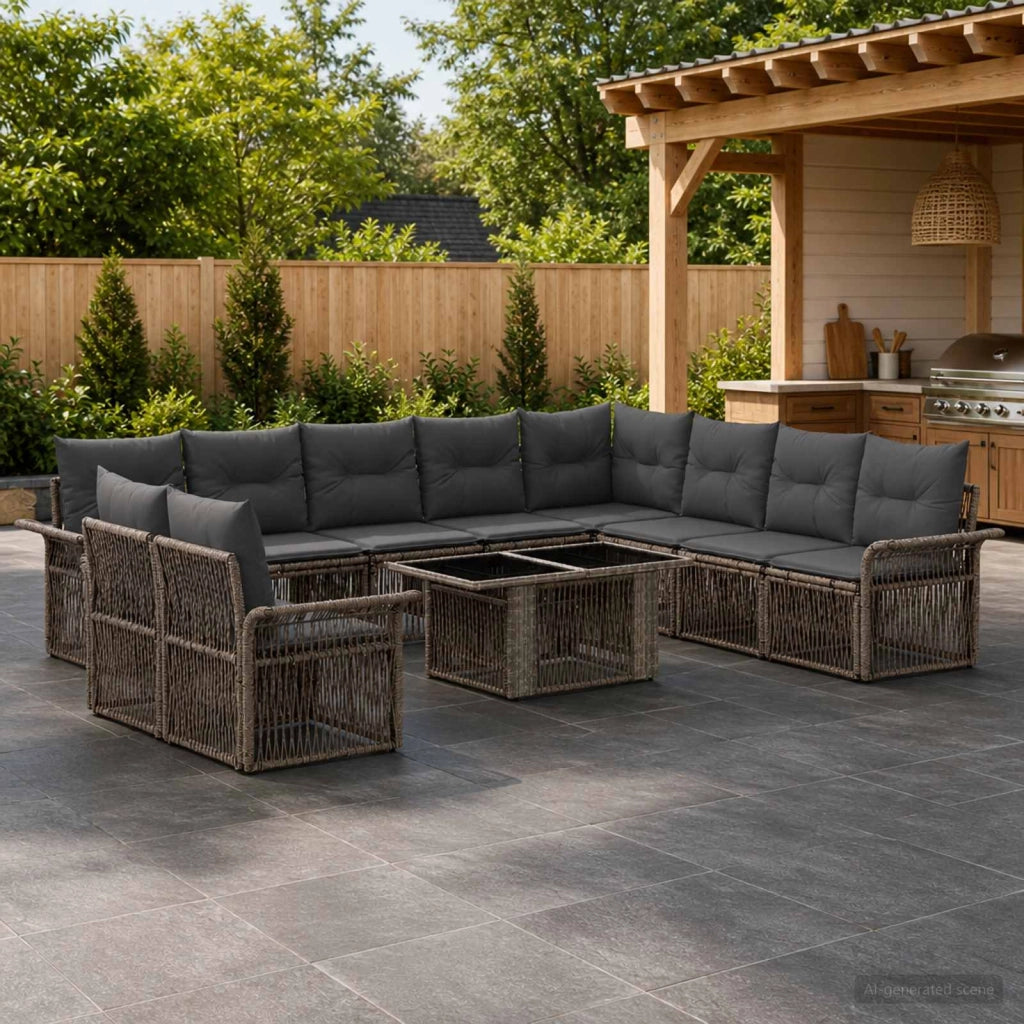 Set Divano da Giardino 11 pz Grigio e Grigio Scuro polyrattan 3436661