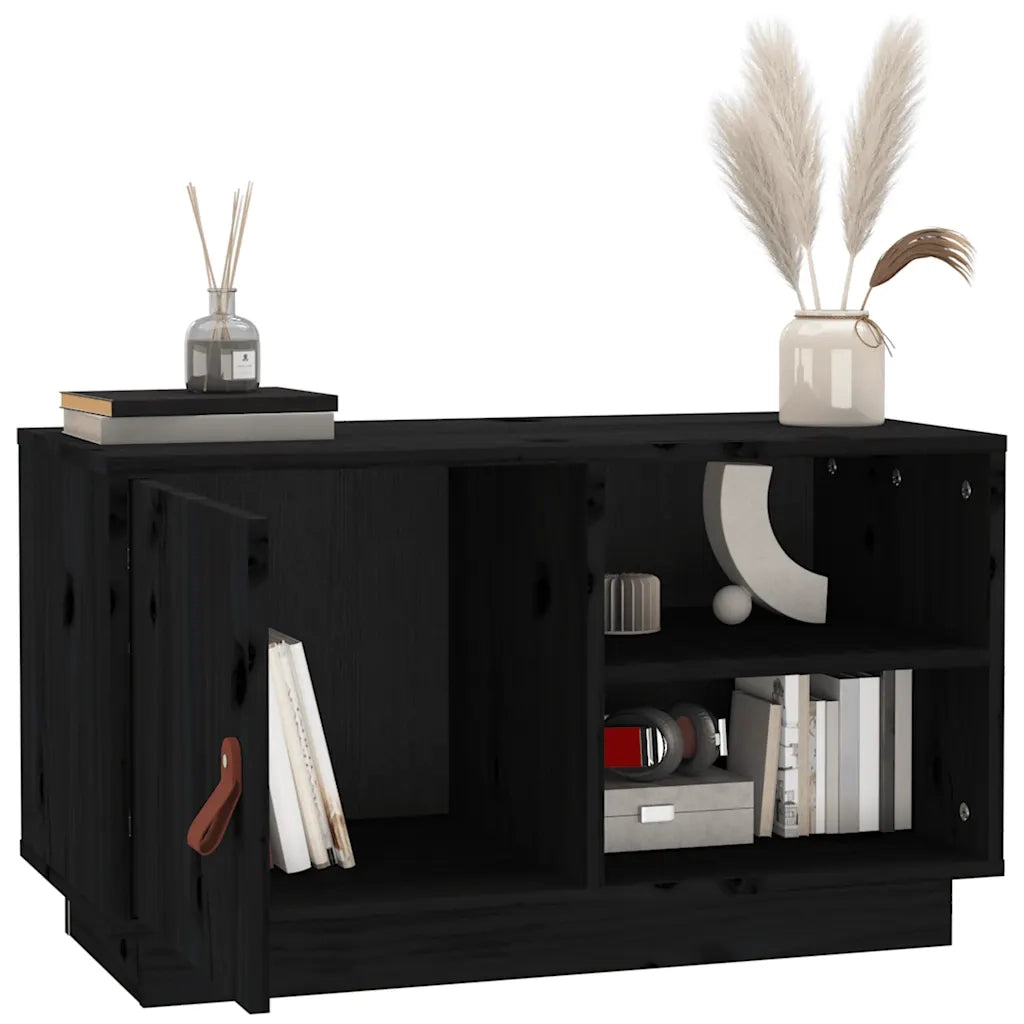 Mobile Porta TV-Mobile per TV-Credenza TV Nero 70x34x40 cm in Legno Massello di Pino