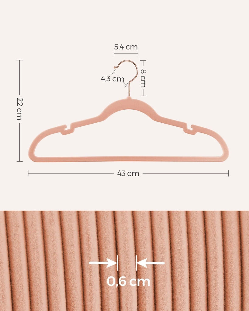 Grucce in velluto set da 30 antiscivolo con tacche barra per pantaloni gancio girevole a 360° salvaspazio spessore 6 cm lunghezza 43 cm rosa 12_0005083
