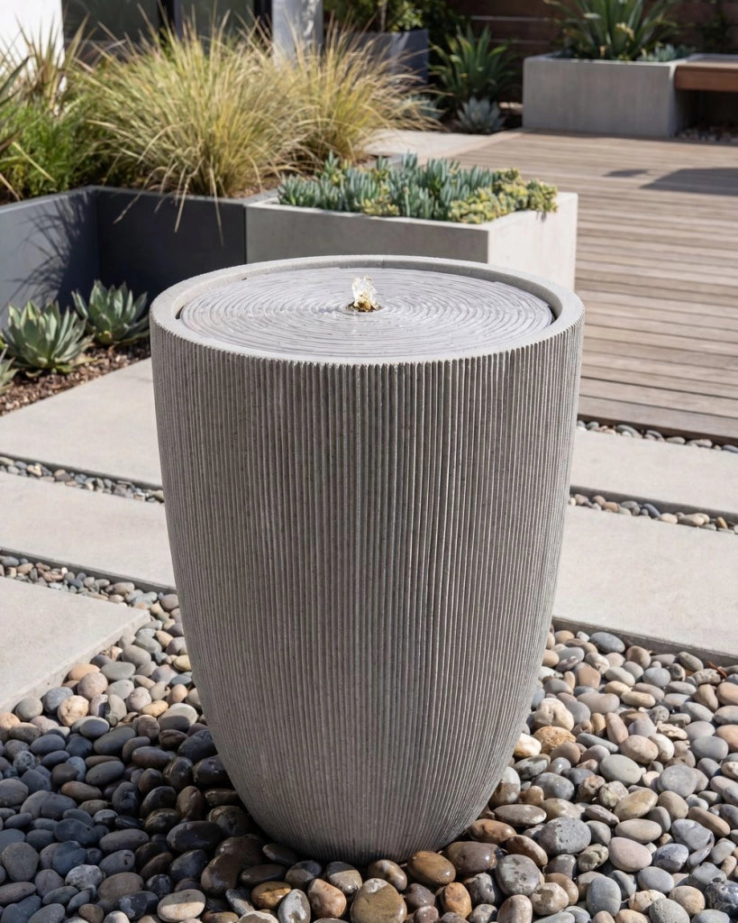 Fontana da Giardino con Illuminazione LED in Resina Grigia Design Moderno