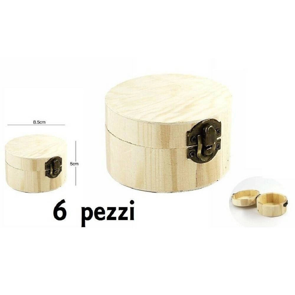 Trade Shop - Set 6 Scatoline In Legno Decoupage Portagioie Scatola Cofanetto Cilindriche -
