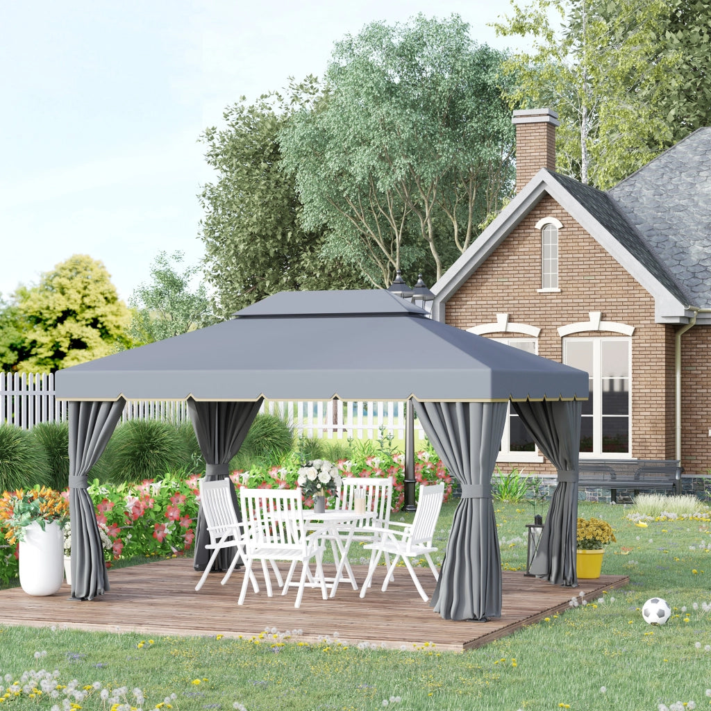 Gazebo per giardino esterno 4x3m con tetto doppio pareti e zanzariere grigio ¨C zephmum ¨C 400x300xH cm