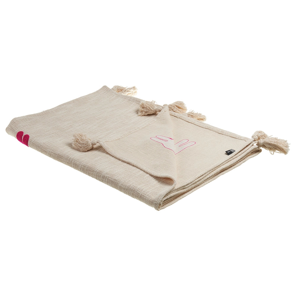 Coperta in cotone beige e rosa 130 x 180 cm copriletto in ricamo fatto a mano con motivo lama accogliente con nappe