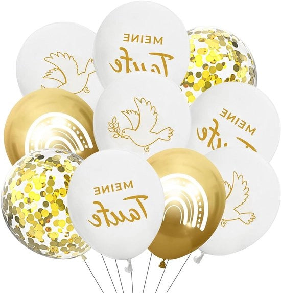 Decorazione di Ballooni in Bianco e Oro per Bambine e Bambini - 20 Pezzi di Balloone a Helio per Matrimonio, Prima Comunione e Confermazione