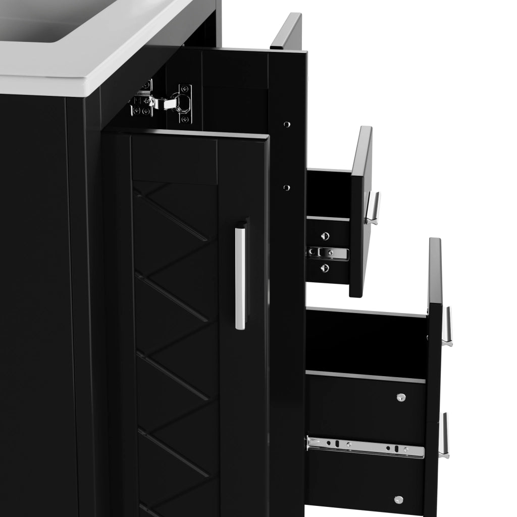Mobile sottolavabo con lavabo integrato 3 cassetti doppio armadietto MDF e ceramica nero 76 × 46,5 × 85,5 cm