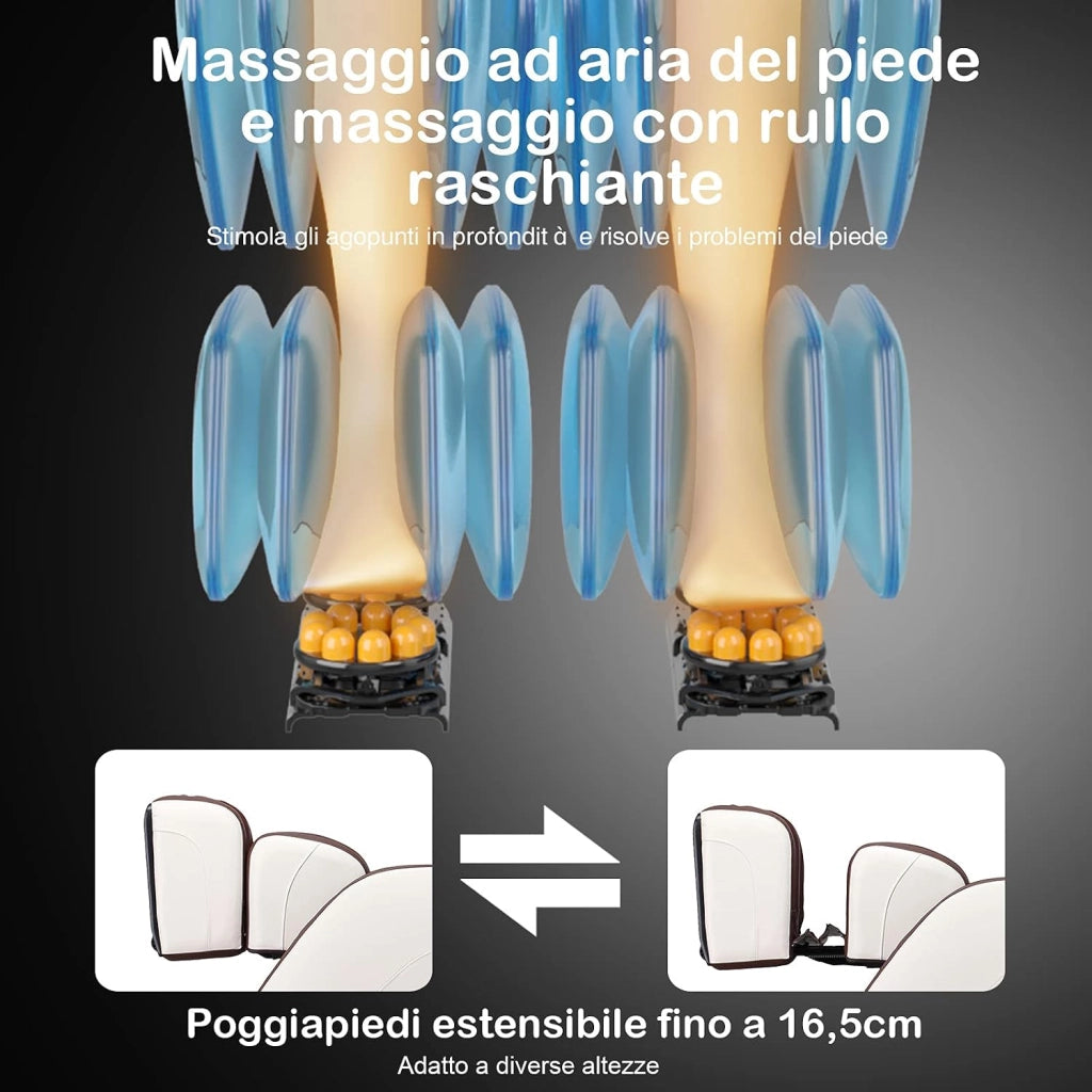 Poltrona Massaggiante 12 Modalità, a Zero Gravità, con Airbag e Rulli SL, Riscaldamento sullo Schienale, Rullo per Piedi, Rilevatore Corpo Automatico, Altoparlante Bluetooth e Timer (Nero)