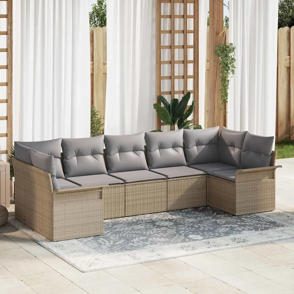 Set Divano da Giardino con cuscino 7 pcs Beige Poly Rattan 3354179