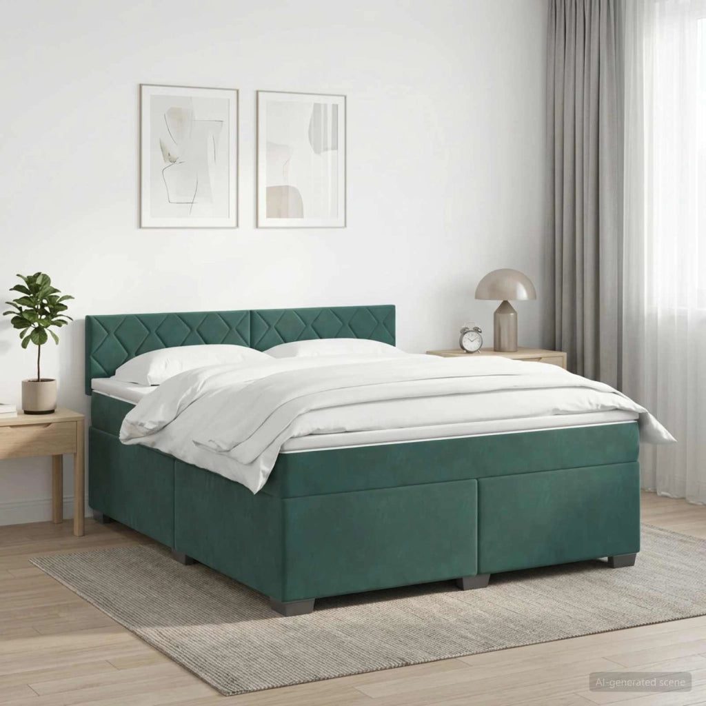 Letto con Box Spring, Materasso e LED Verde Scuro 160 x 200 cm 3452219