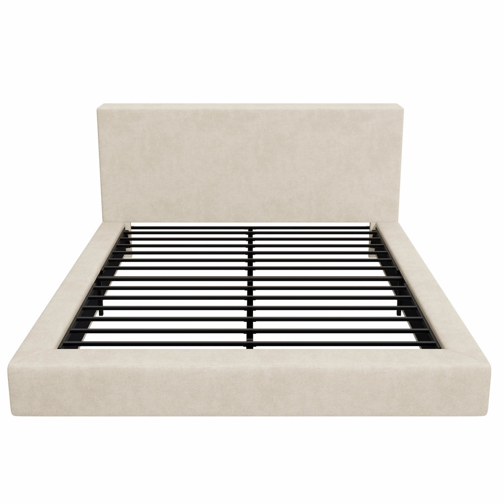 Letto imbottito 180x200 cm con rete a doghe in ciniglia beige