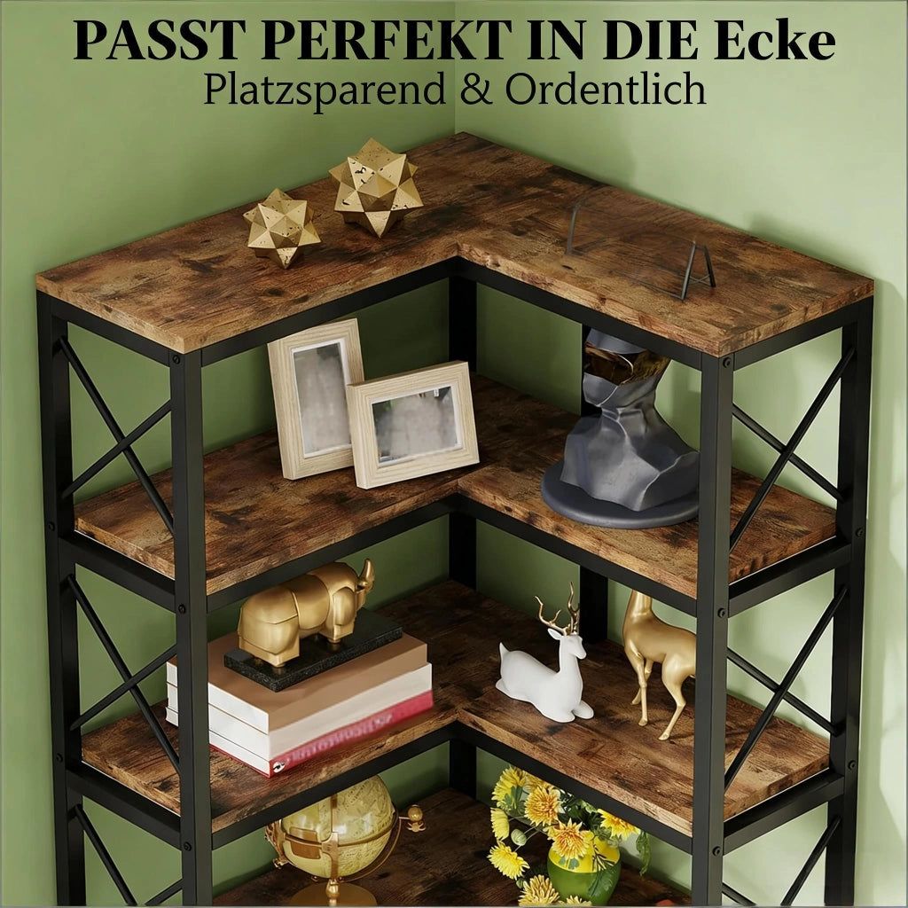 LIBRERIA Angolare 117x29x30 cm Metallo e Legno Nero e Marrone Rustico