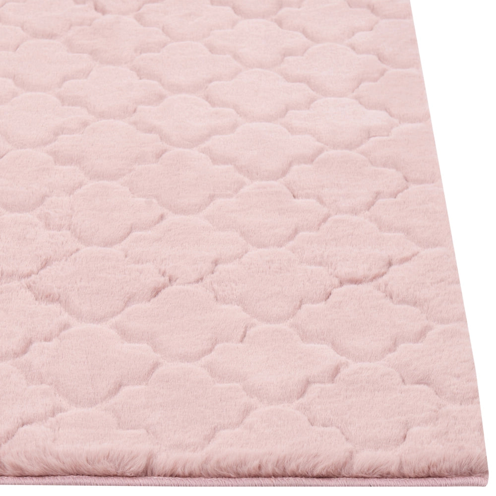 Tappeto in pelle sintetica di coniglio rosa 160 x 230 cm motivo a rete soggiorno camera da letto