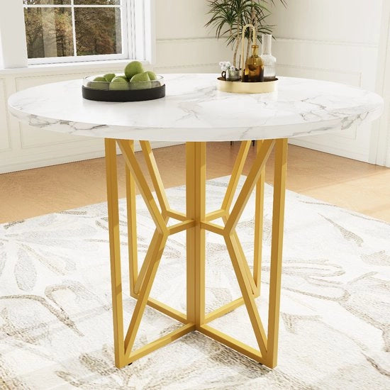 Tavolo da pranzo - Rond - Laminato MDF - Gambe in Oro - Finestra in Marmo