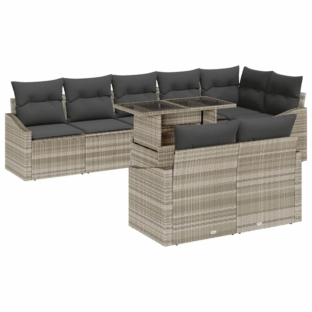Set Divano da Giardino con cuscino 9 pcs Grigio chiaro