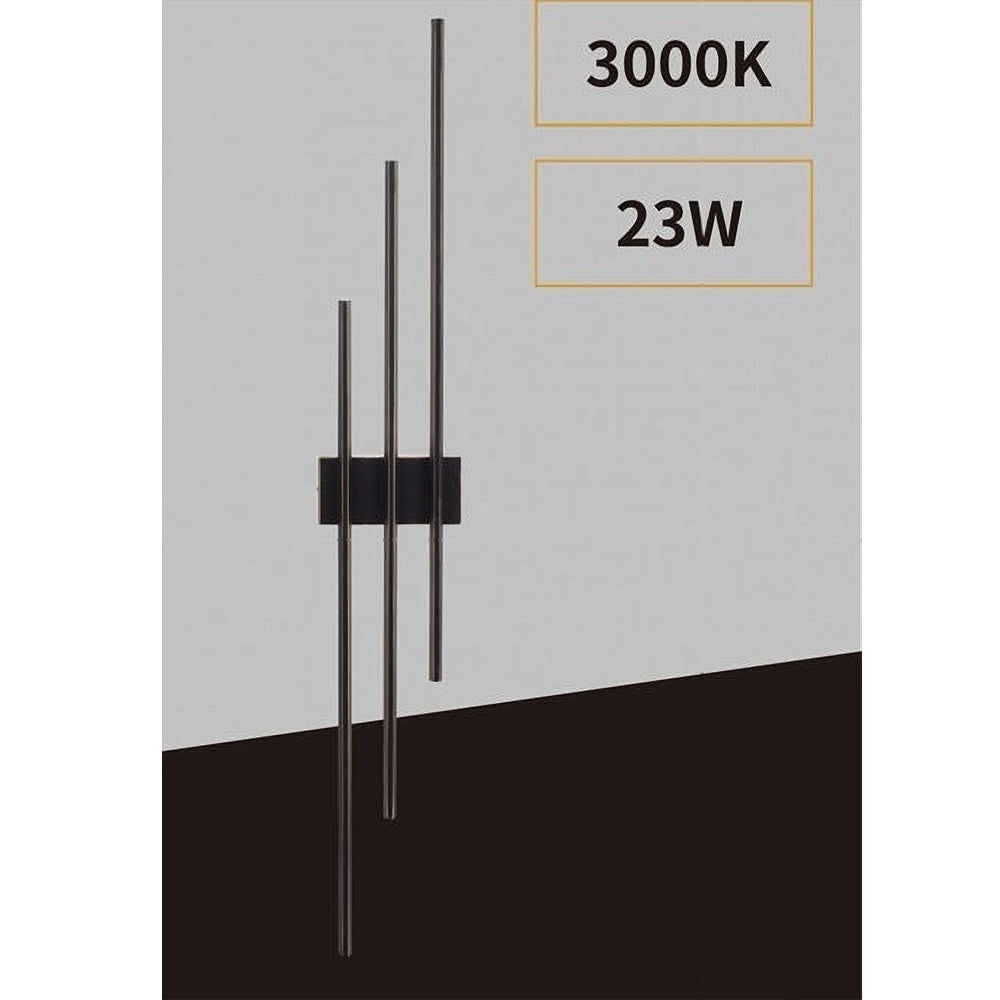 Trade Shop - Applique Da Muro Led 23w Moderna 3 Linee Verticali Nero Luce Calda Naturale Aq13 - -bianco Caldo      -