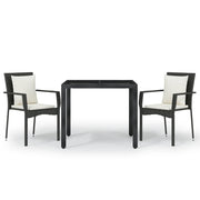 Set da Pranzo da Giardino 3 pz | Set Salotto da Giardino con Cuscini Nero in Polyrattan